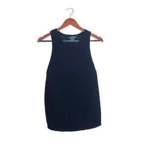Lauren Ralph Lauren Crew Neck Navy Ribbed Knit Sleeveless Tank Top Sweater